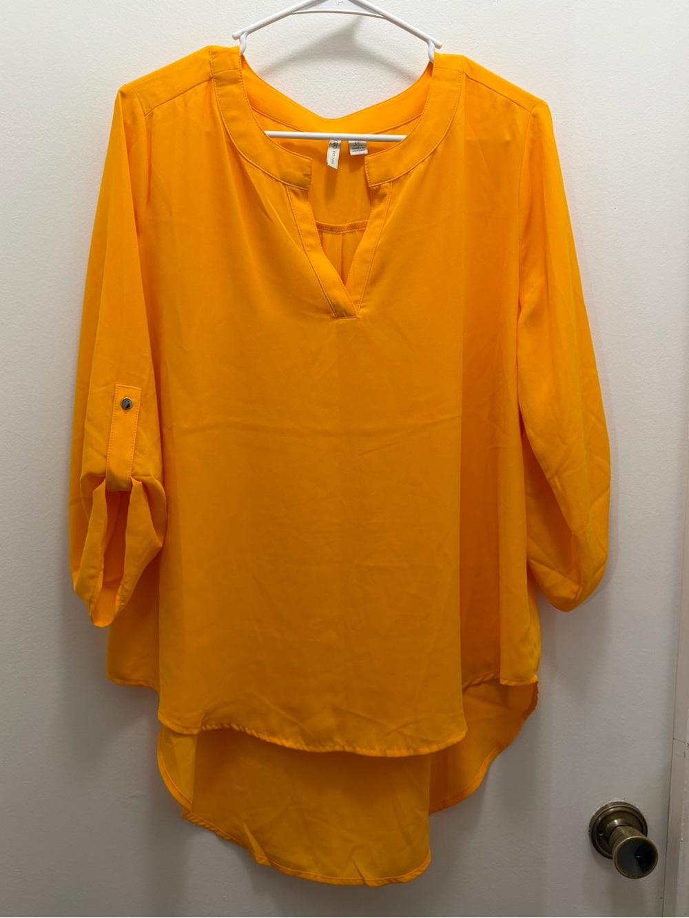 Cato Bright Orange V-Neck High-Low Blouse
